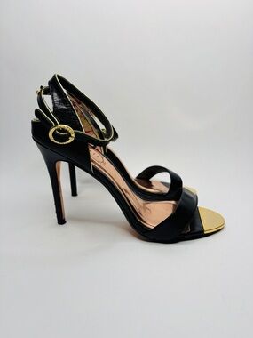 Ted Baker Mirobell Black and Gold High Heel Sandals